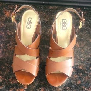 Women's GBG Brown Wedge Sandals. Size 8.